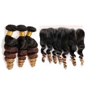 #T 1B/4/27 Loose Wave Ombre Colored Hair Weaves With Lace Frontal 13X4 JCXT-344