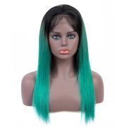 #T 1B/Green Straight Ombre Wigs Remy Human Hair Lace Front Full Lace Wigs SLD-77