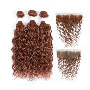 #30 Medium Auburn Water Wave Pure Colored Hair Weaves With Lace Frontal 13X4 JCXT-351