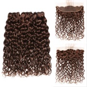 #4 Medium Brown Water Wave Pure Colored Hair Weaves With Lace Frontal 13X4 JCXT-357