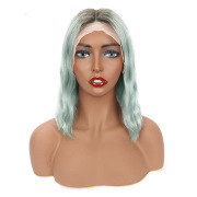 #T 1B/Mint Blue Natural Wave BOB Ombre Wigs Remy Human Hair Lace Front Full Lace Wigs SLD-193