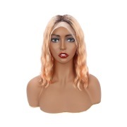 #T 1B/Pink Gold Natural Wave BOB Ombre Wigs Remy Human Hair Lace Front Full Lace Wigs SLD-190