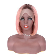 #T 1B/Rose Gold Straight BOB Ombre Wigs Remy Human Hair Lace Front Full Lace Wigs SLD-184