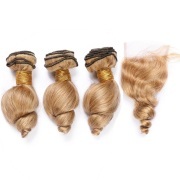 #27 Honey Blonde Loose Wave Pure Colored Hair Bundles With Lace Closure 4X4 JCXT-366