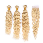 Water Wave 613 Blonde Hair Bundles With Lace Closure 4x4 JCXT-371