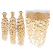 Water Wave 613 Blonde Hair Bundles With Lace Frontal 13X4 JCXT-372