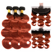 #T 1B/Ginger Orange Body Wave Ombre Colored Hair Weaves With Lace Frontal 13X4 JCXT-281
