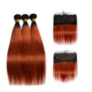 #T 1B/Ginger Orange Straight Ombre Colored Hair Weaves With Lace Frontal 13X4 JCXT-282