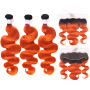 #T 1B/Orange Body Wave Ombre Colored Hair Weaves With Lace Frontal 13X4 JCXT-148