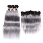 #T 1B/Grey Straight Ombre Colored Hair Weaves With Lace Frontal 13X4 JCXT-26