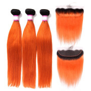 #T 1B/Orange Straight Ombre Colored Hair Weaves With Lace Frontal 13X4 JCXT-283