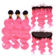 #T 1B/Pink Body Wave Ombre Colored Hair Weaves With Lace Frontal 13X4 JCXT-19