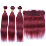 Burgundy Straight Pure Colored Hair Weaves With Lace Frontal 13X4 JCXT-27