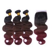 #T 1B/4/99J Body Wave Ombre Colored Hair Bundles With Lace Closure 4X4 JCXT-343