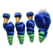 Blue/Green Loose Wave Ombre Colored Hair Bundles With Lace Closure 4X4 JCXT-384