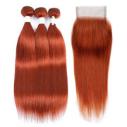 Ginger Orange Straight Pure Colored Hair Bundles With Lace Closure 4X4 JCXT-441