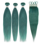 Green Straight Pure Colored Hair Bundles With Lace Closure 4X4 JCXT-412