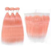 Light Pink Straight Pure Colored Hair Weaves With Lace Frontal 13X4 JCXT-416