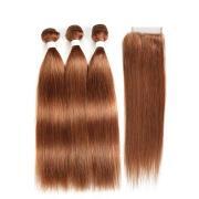 #30 Medium Auburn Straight Pure Colored Hair Bundles With Lace Closure 4X4 JCXT-236