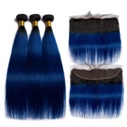 #T 1B/Dark Blue Straight Ombre Colored Hair Weaves With Lace Frontal 13X4 JCXT-427
