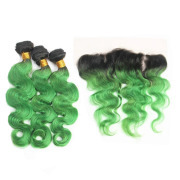 #T 1B/Emerald Green Body Wave Ombre Colored Hair Weaves With Lace Frontal 13X4 JCXT-434