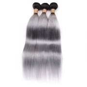 #T 1B/Grey Straight Two Tone Hair Bundles Remy Human Hair Weft XTHW-01