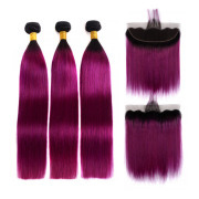 #T 1B/Purple Straight Ombre Colored Hair Weaves With Lace Frontal 13X4 JCXT-431