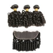 Funmi Bouncy Curly Natural Black Hair Weft With Lace Frontal Closure 13X4 JCXT-440