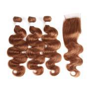 #30 Medium Auburn Body Wave Pure Colored Hair Bundles With Lace Closure 4X4 JCXT-237