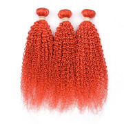 Orange Red Kinky Curly Remy Human Hair Weave Bundles Colored Hair Weft XTHW-160