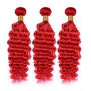 Red Deep Wave Remy Human Hair Weave Bundles Colored Hair Weft XTHW-165