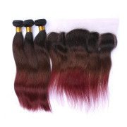 #T 1B/4/99J Straight Ombre Colored Hair Weaves With Lace Frontal 13X4 JCXT-341