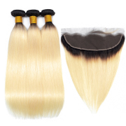 Straight T 1B/613 Blonde Hair Bundles With Lace Frontal 13X4 JCXT-133