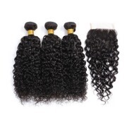 Jerry Curly Natural Black Hair Bundles With Lace Closure 4X4 JCXT-206