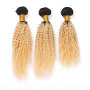 #T 1B/613 Blonde Kinky Curly Dark Root Hair Bundles Remy Human Hair Weft XTHW-229