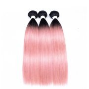 #T 1B/Pink Straight Two Tone Hair Bundles Remy Human Hair Weft XTHW-189