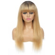 #T 1B/27 Honey Blonde Straight Ombre Wigs Remy Human Hair Lace Front Full Lace Wigs With Bangs SLD-52