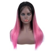 #T 1B/Rose Pink Straight Ombre Wigs Remy Human Hair Lace Front Full Lace Wigs SLD-78