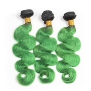 #T 1B/Emerald Green Body Wave Two Tone Hair Bundles Remy Human Hair Weft XTHW-212
