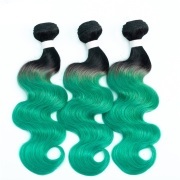 #T 1B/Jade Green Body Wave Two Tone Hair Bundles Remy Human Hair Weft XTHW-214