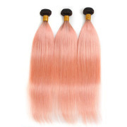 #T 1B/Light Pink Straight Two Tone Hair Bundles Remy Human Hair Weft XTHW-220