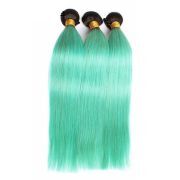 #T 1B/Mint Green Straight Two Tone Hair Bundles Remy Human Hair Weft XTHW-215