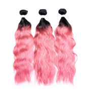 #T 1B/Rose Pink Natural Wave Two Tone Hair Bundles Remy Human Hair Weft XTHW-188