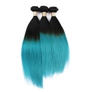 #T 1B/Turquoise Blue Straight Two Tone Hair Bundles Remy Human Hair Weft XTHW-217