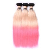 #T 1B/613/Pink Straight Three Tone Hair Bundles Remy Human Hair Weft XTHW-249