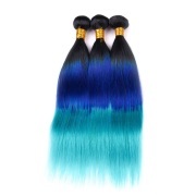 #T 1B/Blue/Light Blue Straight Three Tone Hair Bundles Remy Human Hair Weft XTHW-232