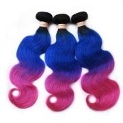 #T 1B/Blue/Rose Red Body Wave Three Tone Hair Bundles Remy Human Hair Weft XTHW-244