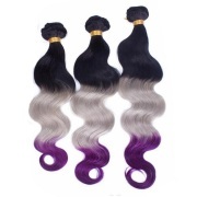 #T 1B/Grey/Purple Body Wave Three Tone Hair Bundles Remy Human Hair Weft XTHW-245