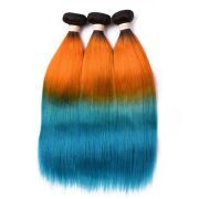 #T 1B/Orange/Green Straight Three Tone Hair Bundles Remy Human Hair Weft XTHW-236