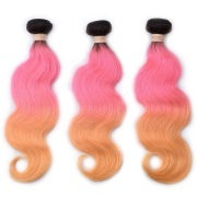 #T 1B/Pink/Orange Body Wave Three Tone Hair Bundles Remy Human Hair Weft XTHW-239